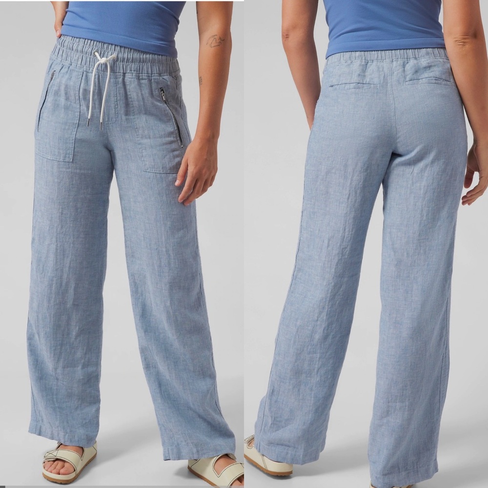 Athleta Cabo Linen Wide Leg Pant chambray blue size 6 excellent used condition